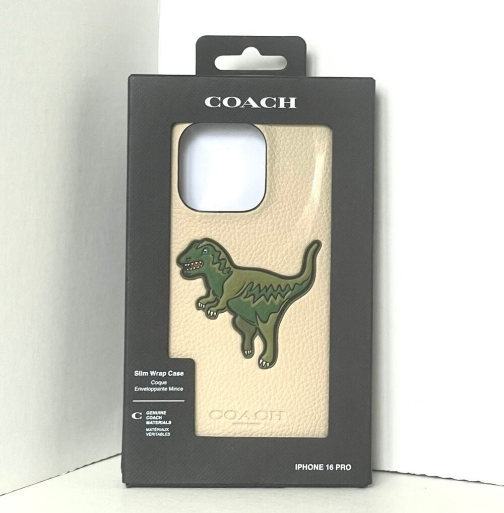 Coach iPhone 16 Pro Case Ivory Pebbled Leather Rexy Embossed Slim Wrap
